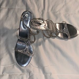 jeweled silver strapped sandals